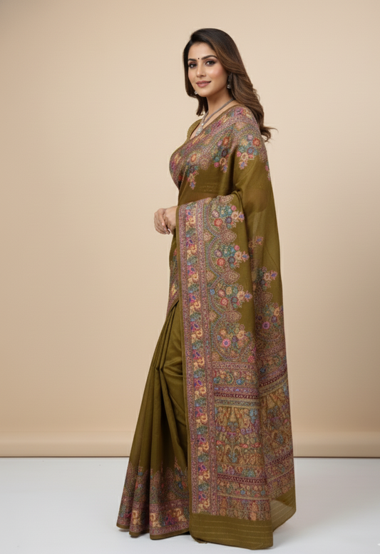 Pashmina Pure Silk Green Banarasi Saree