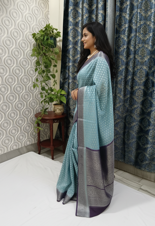 Chanderi Fabric Saree Blue