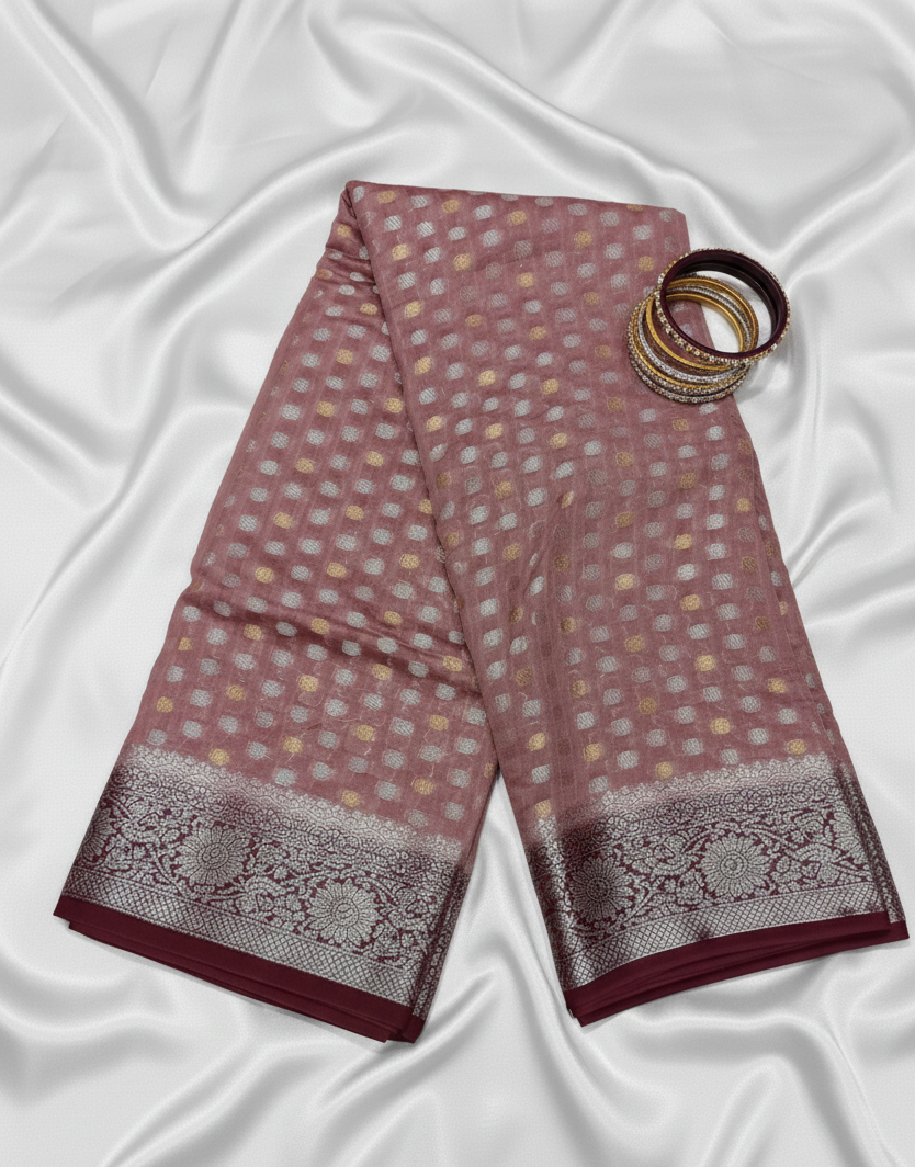 Chanderi Fabric Saree Lime Brown