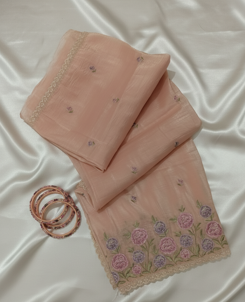 Crystal Tissue Saree Peach