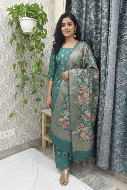 Chanderi Cotton Fabric 3 Piece Suit