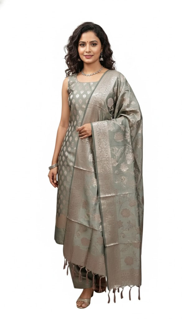 3 Piece Set Silk Suit - Gray