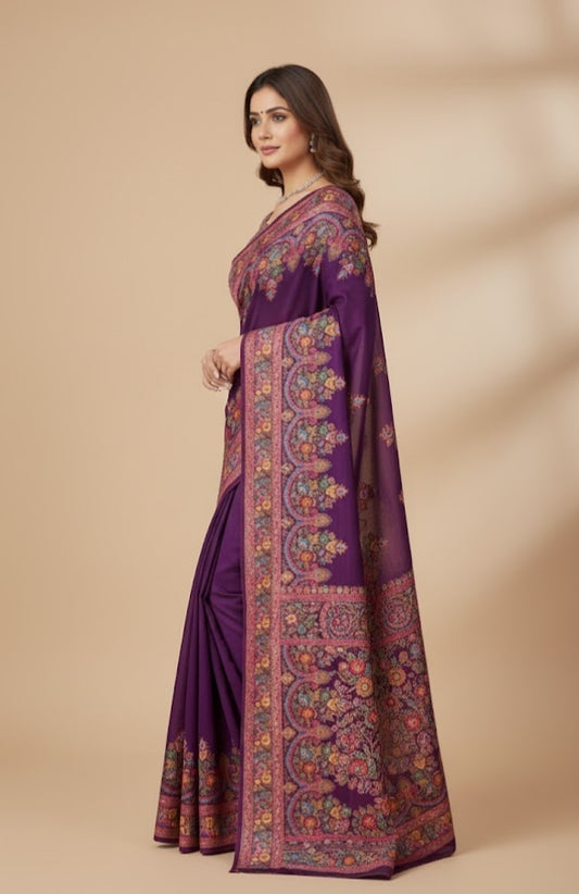 Pashmina Pure Silk Purple Banarasi Saree