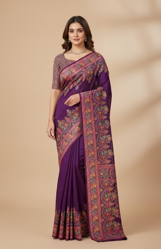 Pashmina Pure Silk Purple Banarasi Saree
