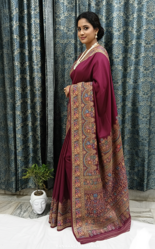 Pashmina Pure Silk Maroon Banarasi Saree