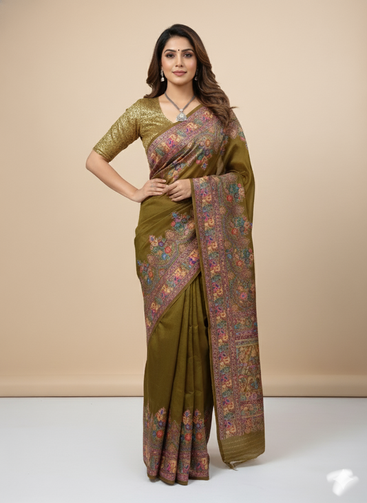 Pashmina Pure Silk Green Banarasi Saree