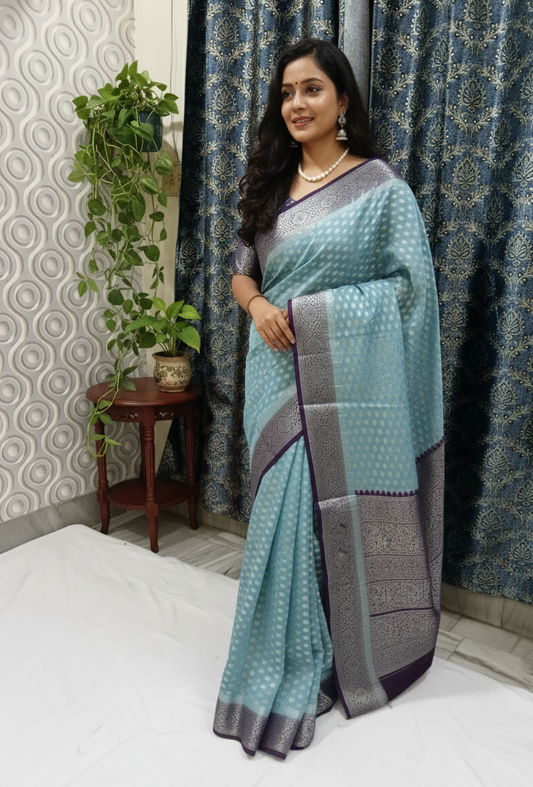 Chanderi Fabric Saree Blue