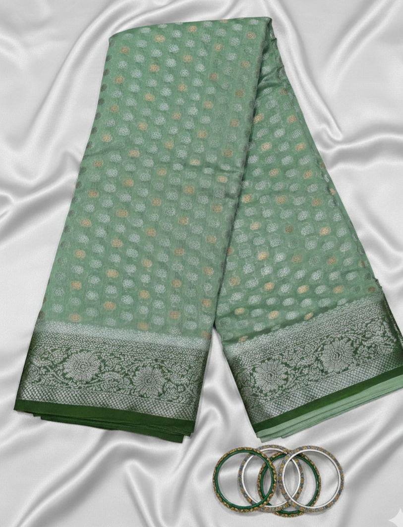 Chanderi Fabric Saree Green