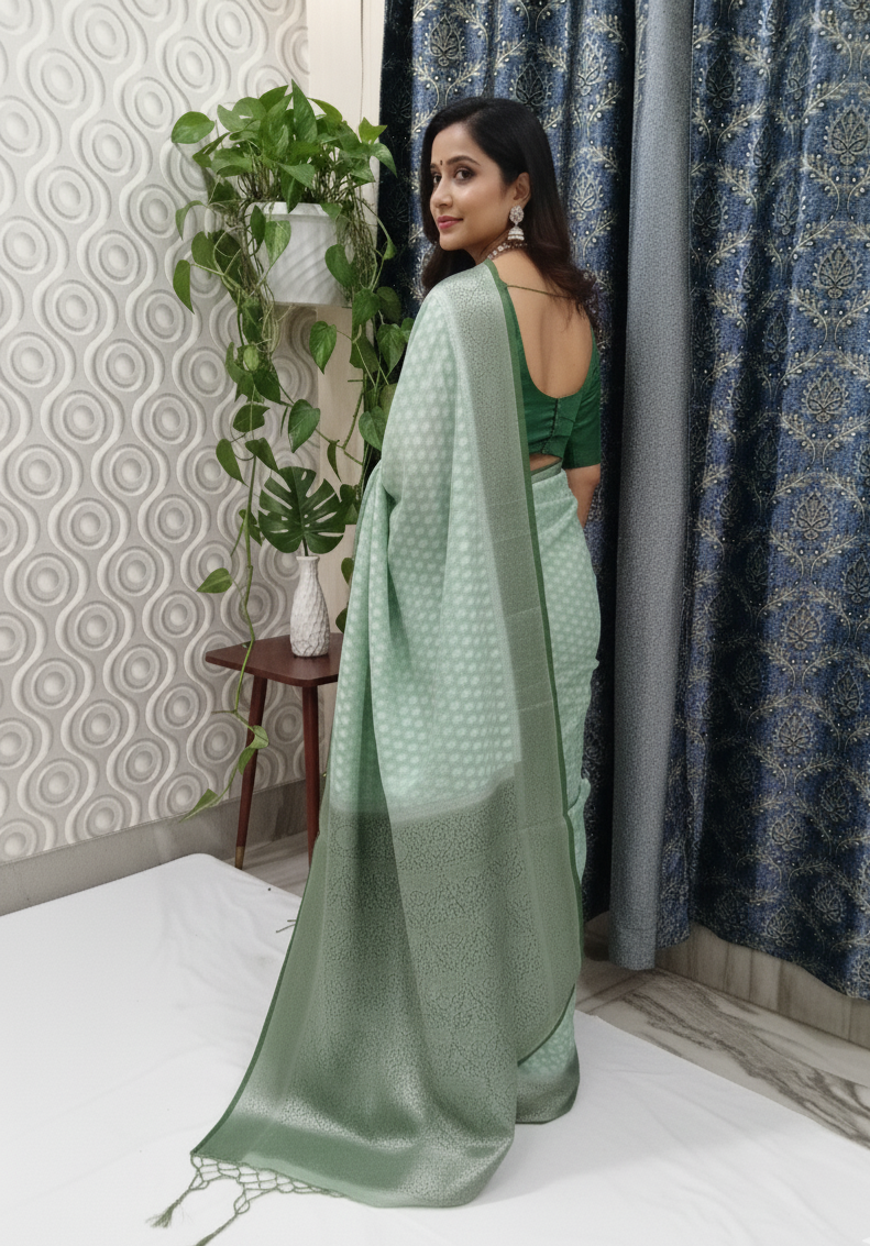 Chanderi Fabric Saree Green