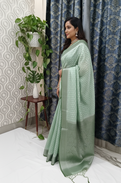 Chanderi Fabric Saree Green