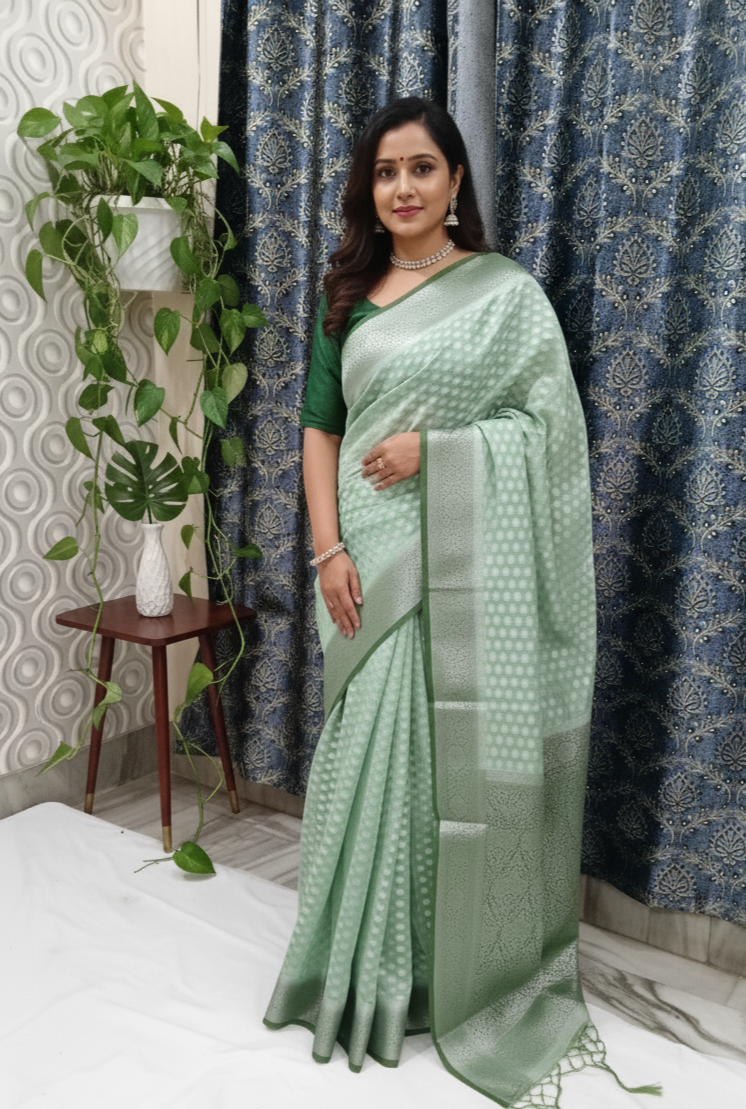Chanderi Fabric Saree Green