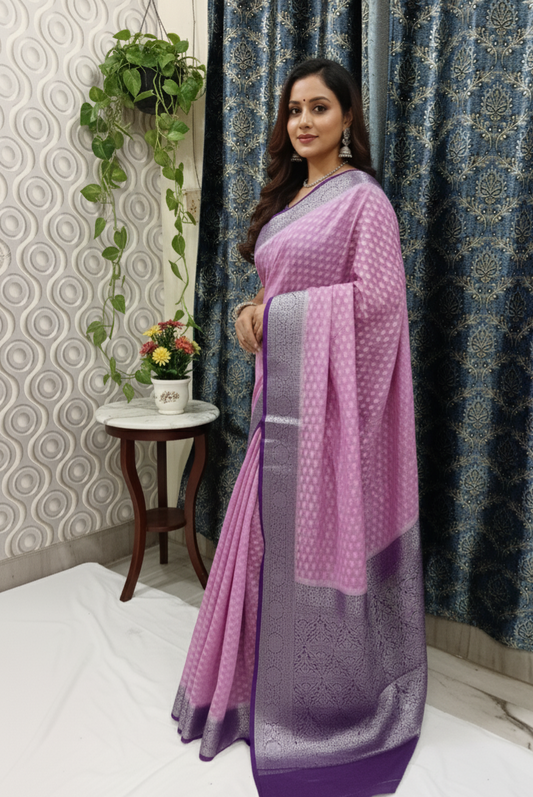 Chanderi Fabric Saree Purple