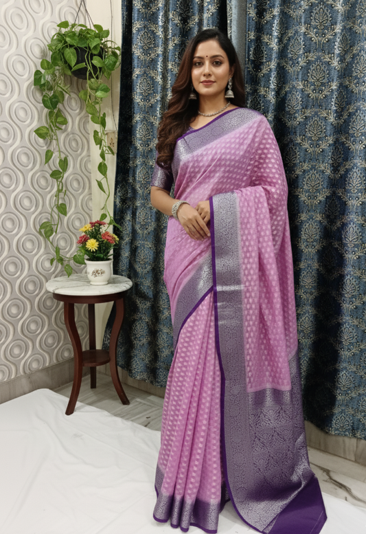 Chanderi Fabric Saree Purple