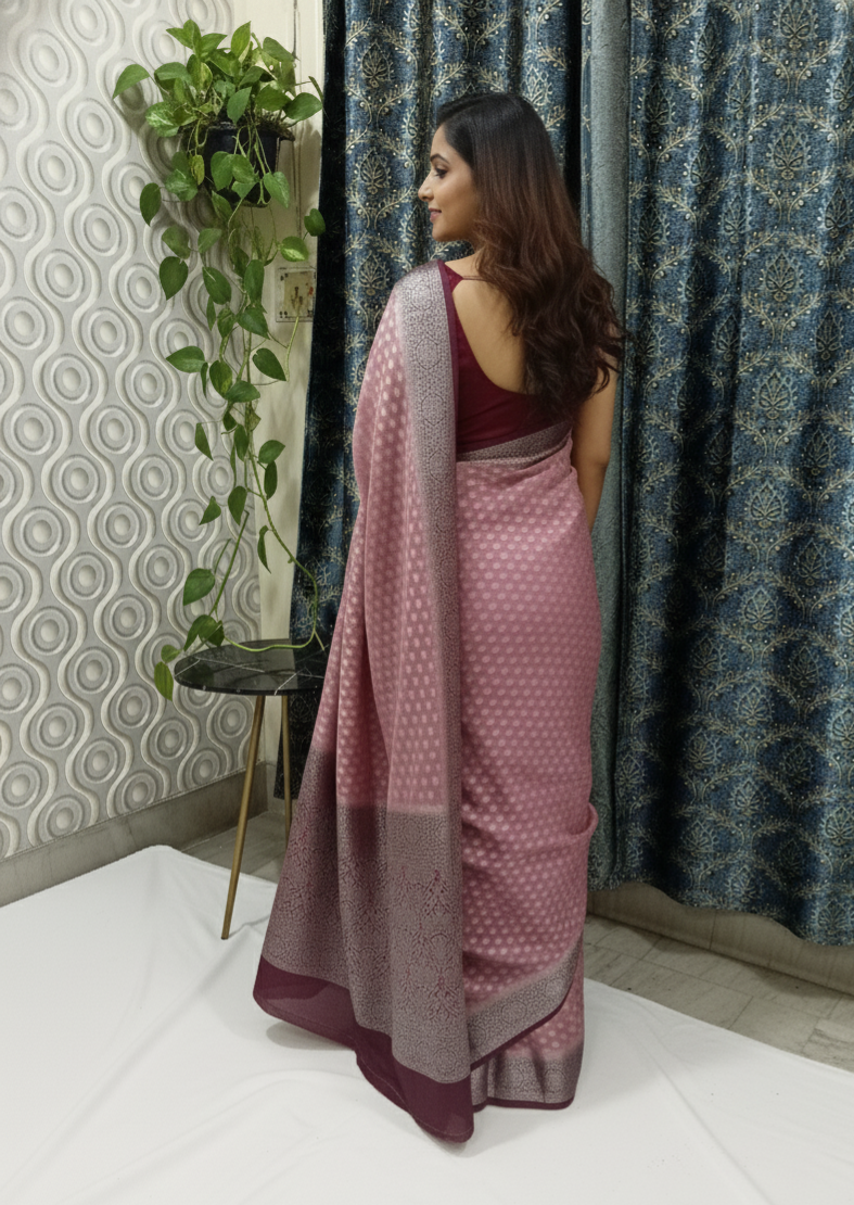 Chanderi Fabric Saree Lime Brown