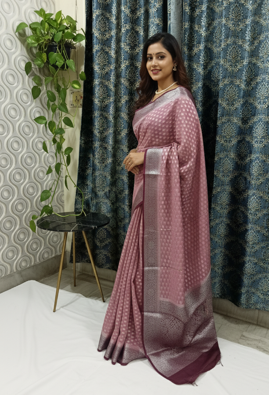 Chanderi Fabric Saree Lime Brown