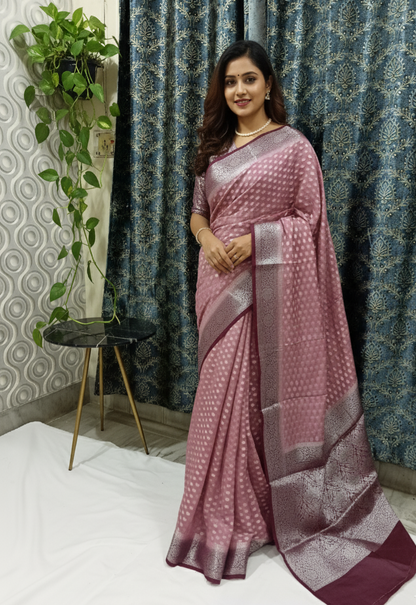 Chanderi Fabric Saree Lime Brown