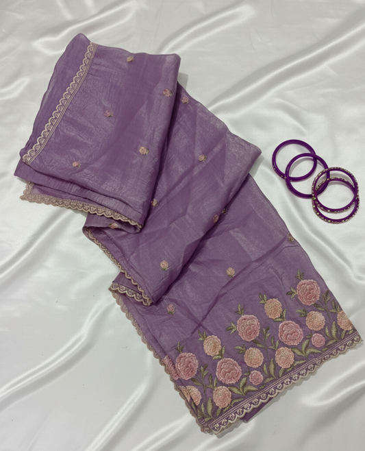 Crystal Tissue Saree Purple