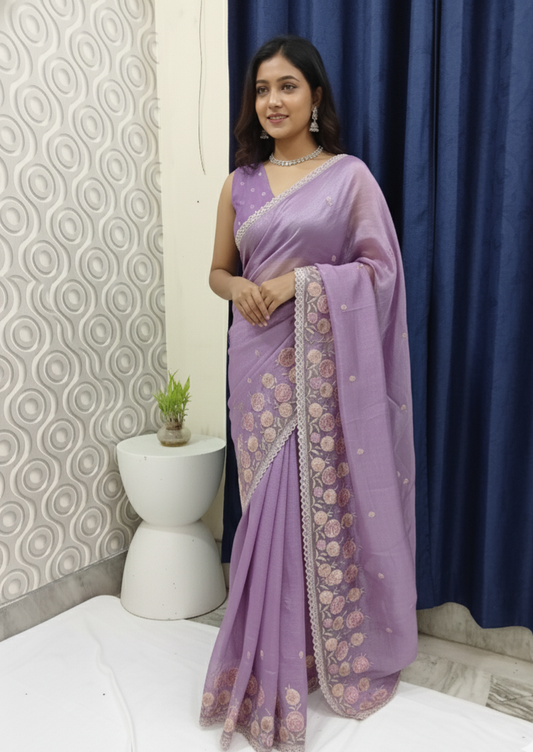 Crystal Tissue Saree Purple