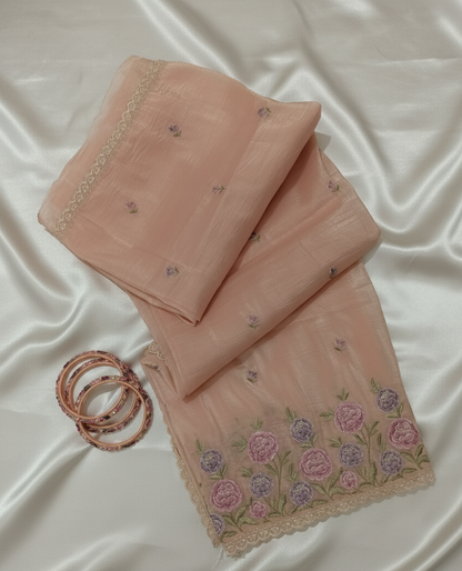 Crystal Tissue Saree Peach