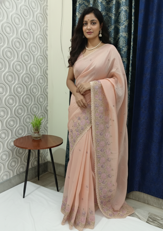 Crystal Tissue Saree Peach
