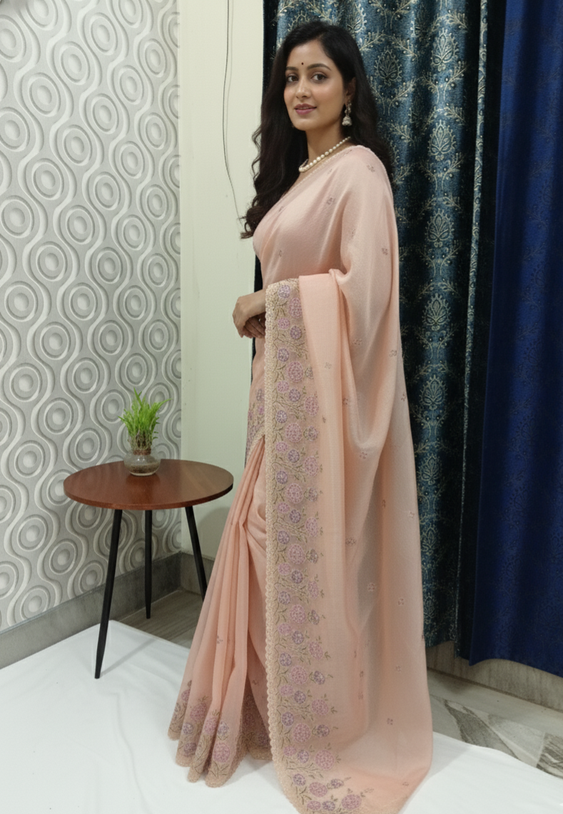 Crystal Tissue Saree Peach