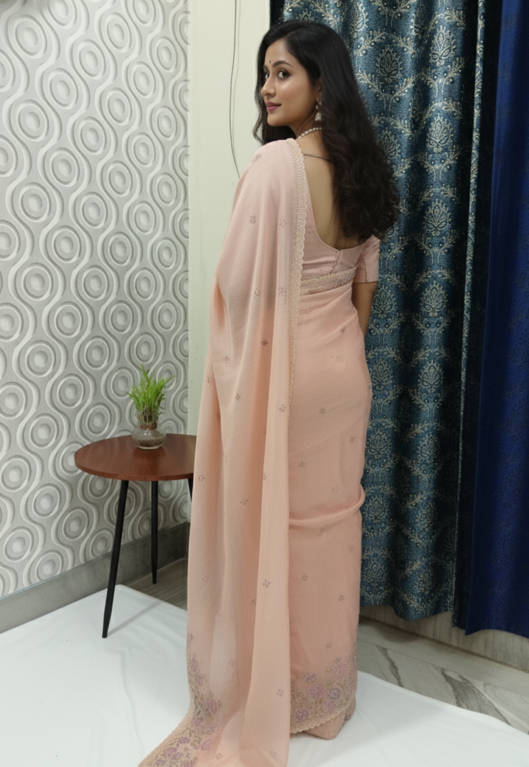 Crystal Tissue Saree Peach