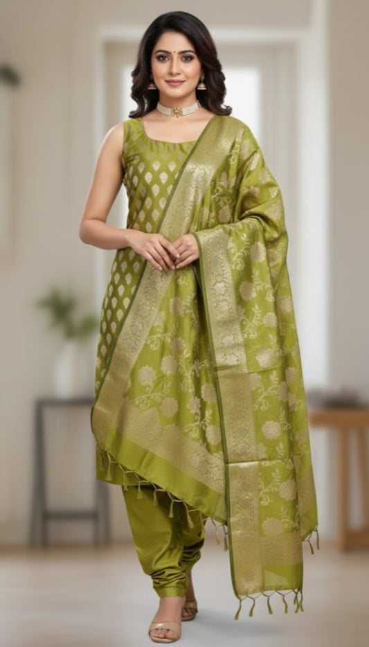 3 Piece Set Silk Suit - Green