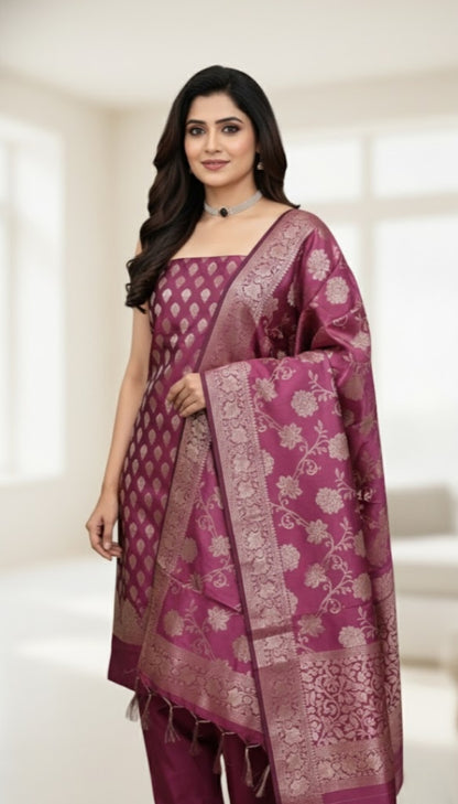 3 Piece Set Silk Suit - Maroon