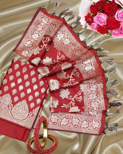 3 Piece Set Silk Suit - Red