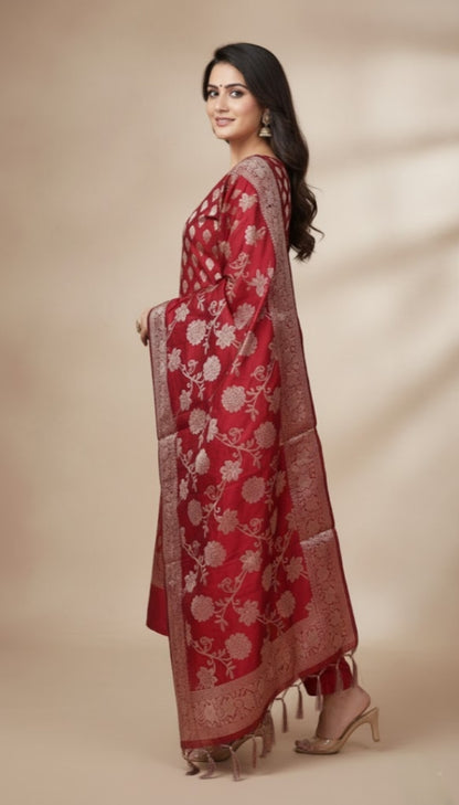 3 Piece Set Silk Suit - Red