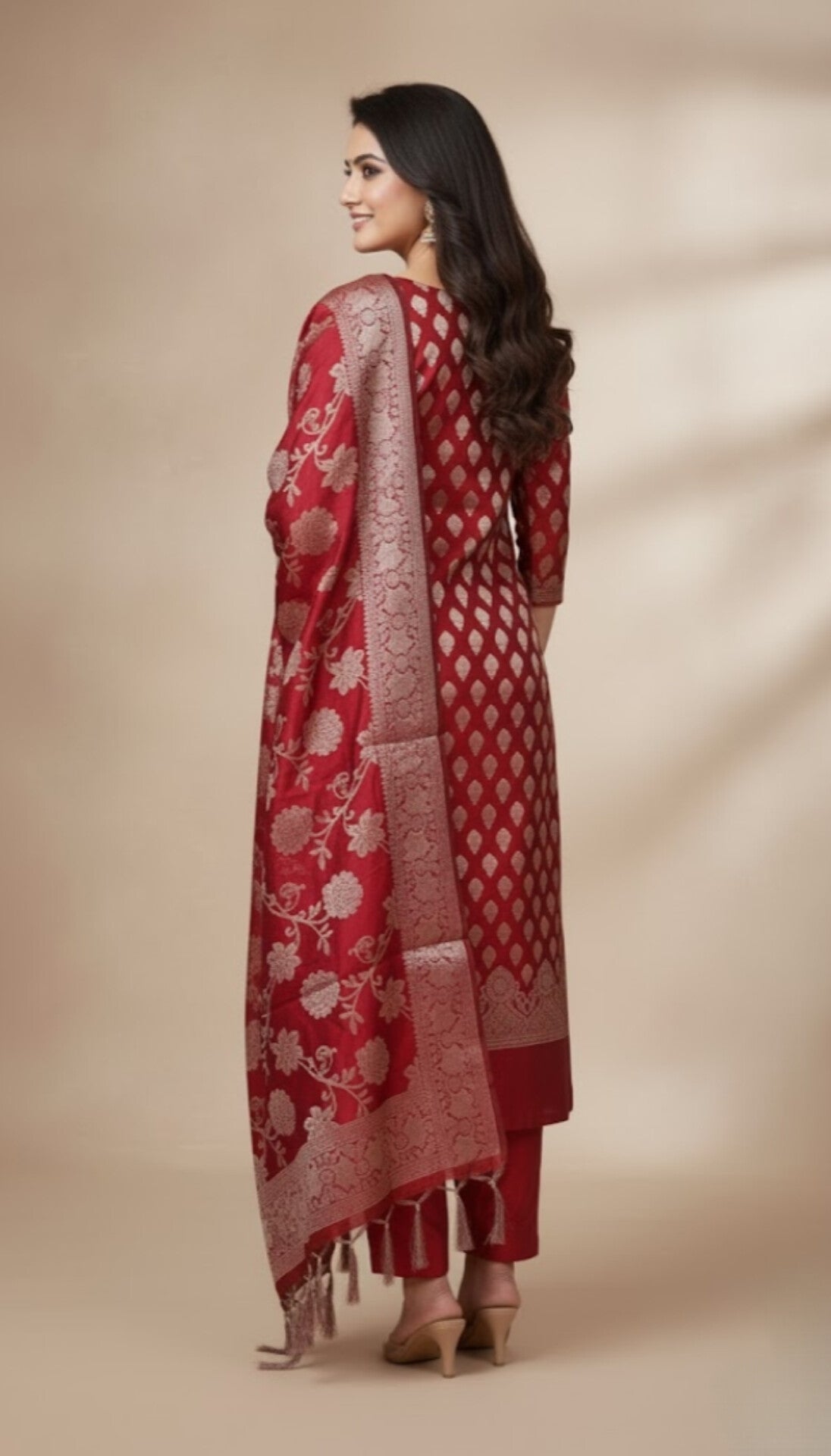3 Piece Set Silk Suit - Red