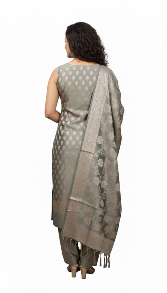 3 Piece Set Silk Suit - Gray